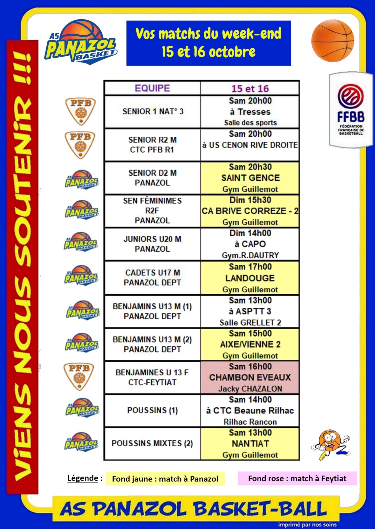 PROGRAMME DES MATCHS DU WEEK-END 15 – 16 Octobre 2022 A VENIR – AS ...